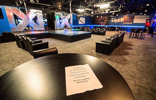 Mike Sudoma / Winnipeg Free Press
Signage outlining CoVid procedures sits on a table inside Lipstixx Experience Nightclub Saturday afternoon
July 18, 2020