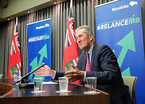 RUTH BONNEVILLE / WINNIPEG FREE PRESS

Local - Pallister presser 

Premier Brian Pallister and Sport, Culture and Heritage Minister Cathy Cox answers questions from the media during press conference at the  Legislative Building Monday.  

The Premier and minister announced that the province had put in a bid to the CFL to be the host city for this year's CFL season.  

See story. 

July 20th, 2020