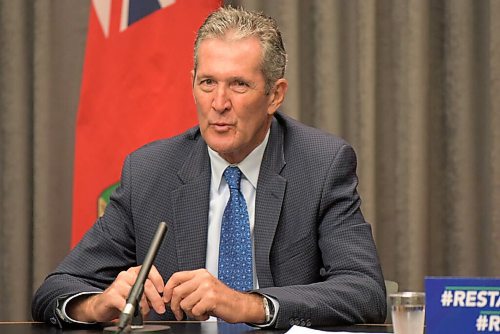 JESSE BOILY  / WINNIPEG FREE PRESS
Premier Brian Pallister speaks to media at the legislative building on Tuesday. The premier said that the province is getting ready to move intuits Phase 4 of reopening.  Tuesday, July 21, 2020.
Reporter: