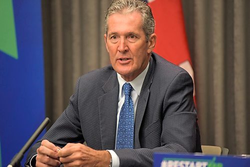 JESSE BOILY  / WINNIPEG FREE PRESS
Premier Brian Pallister speaks to media at the legislative building on Tuesday. The premier said that the province is getting ready to move intuits Phase 4 of reopening.  Tuesday, July 21, 2020.
Reporter: