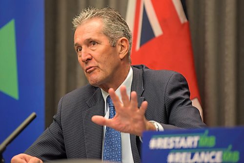 JESSE BOILY  / WINNIPEG FREE PRESS
Premier Brian Pallister speaks to media at the legislative building on Tuesday. The premier said that the province is getting ready to move intuits Phase 4 of reopening.  Tuesday, July 21, 2020.
Reporter: