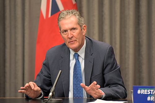 JESSE BOILY  / WINNIPEG FREE PRESS
Premier Brian Pallister speaks to media at the legislative building on Tuesday. The premier said that the province is getting ready to move intuits Phase 4 of reopening.  Tuesday, July 21, 2020.
Reporter: