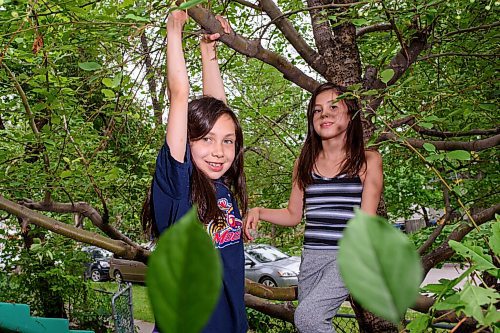 JESSE BOILY  / WINNIPEG FREE PRESS
Twins Kimber, left, and Auryla Louis play in their yard at their home on Thursday. The twins received the Sunshine Fund which allow them to go to camp. Thursday, July 23, 2020.
Reporter: Nadya