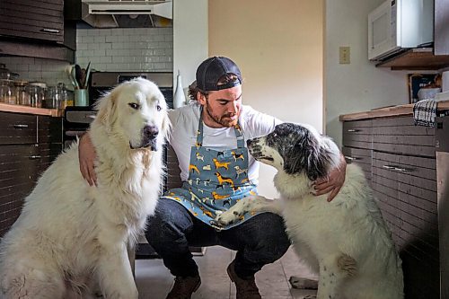 MIKAELA MACKENZIE / WINNIPEG FREE PRESS

Blue Bomber fullback John Rush, who just started a food blog called Rescue Dog Kitchen, poses for a portrait with his dogs, Bon Homme (left), and Bailey in Winnipeg on Friday, July 24, 2020. For Eva Wasney story.
Winnipeg Free Press 2020.