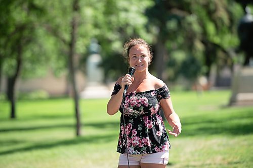 Mike Sudoma / Winnipeg Free Press
Tanya Hall, a speaker at The Lines Saturday afternoon rally, talks to other supporters about how CoVid restrictions have impacted her and her business.
July 24, 2020