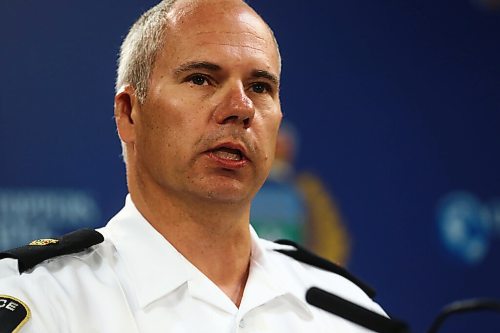 MIKE DEAL / WINNIPEG FREE PRESS

Inspector Shawn Pike of the Major Crimes Division releases information about a months long investigation into organized crime that has resulted in murder, weapons, and drug charges, during a press conference at the Police HQ Monday morning. 
200727 - Monday, July 27, 2020