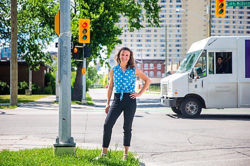 MIKAELA MACKENZIE / WINNIPEG FREE PRESS

Denae Penner, Sustainable Transportation Program Coordinator at the Green Action Centre, poses for a portrait at 95 Ellen Street, which is located within the planned street closure zone for an event promoting a permanent residential street speed limit reduction to 30 km/hr in Winnipeg on Monday, July 27, 2020. For Joyanne story.
Winnipeg Free Press 2020.