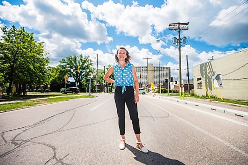 MIKAELA MACKENZIE / WINNIPEG FREE PRESS

Denae Penner, Sustainable Transportation Program Coordinator at the Green Action Centre, poses for a portrait at 95 Ellen Street, which is located within the planned street closure zone for an event promoting a permanent residential street speed limit reduction to 30 km/hr in Winnipeg on Monday, July 27, 2020. For Joyanne story.
Winnipeg Free Press 2020.