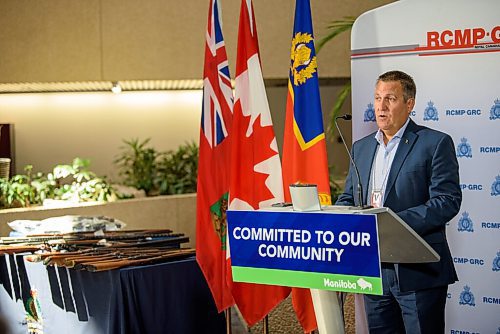 JESSE BOILY  / WINNIPEG FREE PRESS
Justice Minister Cliff Cullen speaks to media on recent RCMP success in Manitoba at the RCMP D Division Headquarters on Monday. Monday, July 27, 2020.
Reporter: Gabby