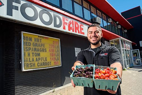 JESSE BOILY  / WINNIPEG FREE PRESS
Tarik Zeid, 21, stocks up the fruits and vegetables at the Mount Royal Foodfare on Tuesday. Zeid has worked in the family owned grocery store since he was 12 and has recently began running a farmers market in the parking lot on weekends. Tuesday, July 28, 2020.
Reporter: Eva