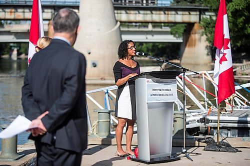 MIKAELA MACKENZIE / WINNIPEG FREE PRESS

U of M Canadian Watershed Information Network coordinator Claire Herbert speaks at a funding announcement for Lake Winnipeg water-quality issues at The Forks in Winnipeg on Thursday, July 30, 2020. For Sarah Lawrynuik story.
Winnipeg Free Press 2020.