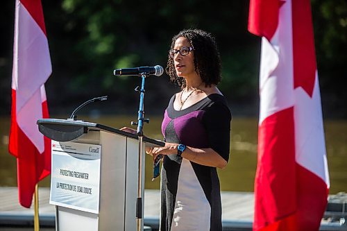 MIKAELA MACKENZIE / WINNIPEG FREE PRESS

U of M Canadian Watershed Information Network coordinator Claire Herbert speaks at a funding announcement for Lake Winnipeg water-quality issues at The Forks in Winnipeg on Thursday, July 30, 2020. For Sarah Lawrynuik story.
Winnipeg Free Press 2020.