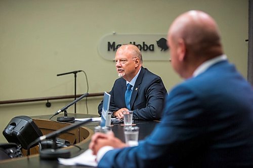 MIKAELA MACKENZIE / WINNIPEG FREE PRESS

Education minister Kelvin Goertzen (left) and Brent Roussin, chief provincial public health officer, speak to the media about the fall back-to-school plan at the Manitoba Legislative Building in Winnipeg on Thursday, July 30, 2020. For Maggie (and Larry?) story.
Winnipeg Free Press 2020.