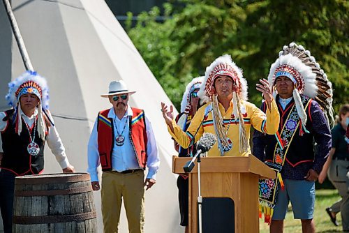 JESSE BOILY  / WINNIPEG FREE PRESS
AMC Grande Chief Arlen Dumas speaks at the 149 years commemoration of Treaty No. 1 at Lower Fort Garry National Historic Site on Monday. Monday, Aug. 3, 2020.
Reporter: Piche