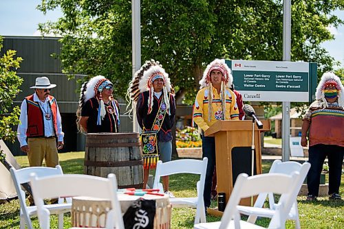 JESSE BOILY  / WINNIPEG FREE PRESS
AMC Grande Chief Arlen Dumas speaks at the 149 years commemoration of Treaty No. 1 at Lower Fort Garry National Historic Site on Monday. Monday, Aug. 3, 2020.
Reporter: Piche