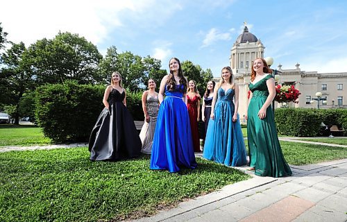 RUTH BONNEVILLE / WINNIPEG FREE PRESS

Standup photo  - Grad photos (delayed due to shipping)

A close-knit group of high school friends from J.H, Bruns School had some fun as their moms took formal photos of them in their gowns at the back of the Legislative Building on Tuesday.  They delayed taking their formal grad photos because one girls dress was delayed in shipping due to COVID (Claire Hrushka - royal blue dress in front centre)

Names by dress colour:
Royal Blue - Claire Hrushka
Black - Aliya Robertson
Emerald Green - Allie Moffatt
Turquoise - Summer Sabourin
Navy - Kira Rumak
Red - Kyra Dyck
Taupe- Angelina Zahajko


 Aug 4th, 2020