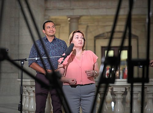 RUTH BONNEVILLE / WINNIPEG FREE PRESS

Local - Wab Kinew and UFCW 832 presser


Wab Kinew, Leader of the Official Opposition  and the UFCWs Bea Bruske hold press conference about the need for paid sick leave in Manitoba which took place in the Rotunda at the Legislative Building on Friday.
 
More info on Bruske.
Bea Bruske, Secretary-Treasurer at UFCW Manitoba and member of the UFCW Canada National Council Executive board.

 Aug 7th, 2020