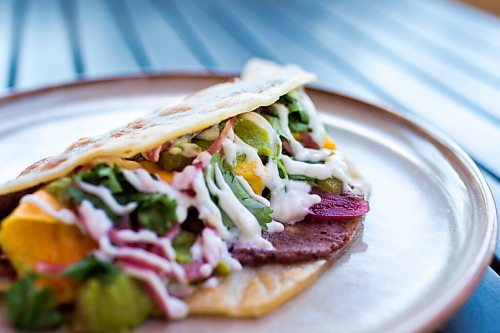 MIKAELA MACKENZIE / WINNIPEG FREE PRESS

Honduran Balaedas at Juneberry, a new breakfast/lunch spot in Winnipeg on Monday, Aug. 10, 2020. The restaurant has been hopping since opening in July -- no small feat amid a pandemic. For Jen Zoratti story.
Winnipeg Free Press 2020.