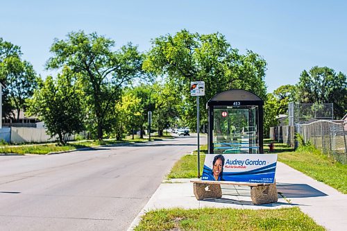 MIKAELA MACKENZIE / WINNIPEG FREE PRESS

A bus bench ad for PC MLA Audrey Gordon, which was defaced with racist graffiti, at Cottonwood Road and Autumnwood Drive in Winnipeg on Monday, Aug. 10, 2020. 
Winnipeg Free Press 2020.