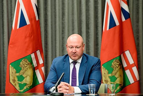 JESSE BOILY  / WINNIPEG FREE PRESS
Dr. Brent Roussin, chief provincial public health officer Health, gives an update on the COVID-19 response in the province at the Legislature building on Monday. Monday, Aug. 10, 2020.
Reporter: Larry