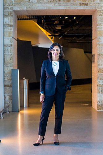 MIKAELA MACKENZIE / WINNIPEG FREE PRESS

The new CEO of the Canadian Museum for Human Rights, Isha Khan, poses for a portrait at the museum in Winnipeg on Monday, Aug. 10, 2020.
Winnipeg Free Press 2020.