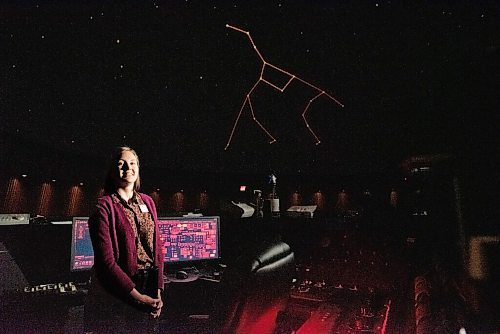 JESSE BOILY / WINNIPEG FREE PRESS
Nicole Desautels, a science communicator, shows displays some of the solar system at the planetarium on Wednesday, Aug. 12, 2020. The planetarium will be opening to the public on Thursday. 
Reporter: Standup