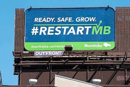 JESSE BOILY  / WINNIPEG FREE PRESS
A Restart MB sign along Portage Ave. on Wednesday. The Manitoba government has launched an advertising campaign for Restart MB promoting the reopening of the economy.  Wednesday, Aug. 12, 2020.
Reporter: