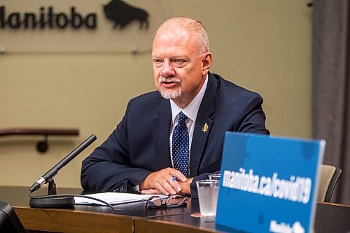 MIKAELA MACKENZIE / WINNIPEG FREE PRESS

Education minister Kelvin Goertzen speaks to the media about COVID-19 and schools re-opening in September at the Manitoba Legislative Building in Winnipeg on Thursday, Aug. 13, 2020. For Maggie Macintosh story.
Winnipeg Free Press 2020.