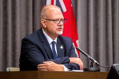 MIKAELA MACKENZIE / WINNIPEG FREE PRESS

Education minister Kelvin Goertzen speaks to the media about COVID-19 and schools re-opening in September at the Manitoba Legislative Building in Winnipeg on Thursday, Aug. 13, 2020. For Maggie Macintosh story.
Winnipeg Free Press 2020.