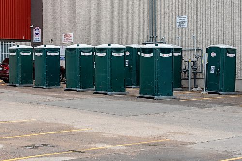 JESSE BOILY  / WINNIPEG FREE PRESS
Porta potties sit outside of Canada Goose on Mountain Ave. on Thursday. Workers have said that they are only being cleaned every four days and many use their breaks going to look for other public bathrooms or go home. Thursday, Aug. 13, 2020.
Reporter: Kellen