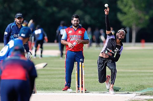 JOHN WOODS / WINNIPEG FREE PRESS
Smit Patel of the Brandon Renegades bowls to the batter of the Blue Stars as they play cricket in Assiniboine Park in Winnipeg Sunday, August 16, 2020. 

Reporter: Standup