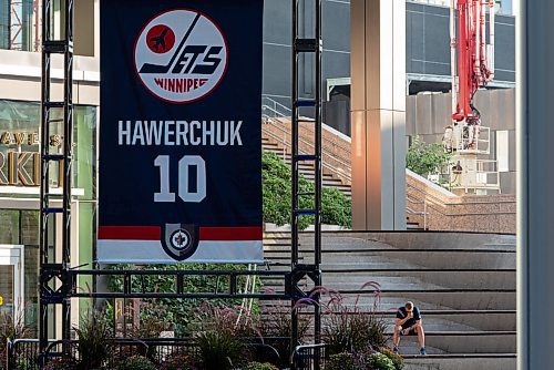 JESSE BOILY  / WINNIPEG FREE PRESS
Mark Chipman, Winnipeg Jets Executive Chairman, reflects after the unravelling of the Dale Hawerchuk banner in True North Square on Tuesday. Tuesday, Aug. 18, 2020.
Reporter: