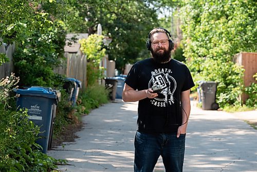 JESSE BOILY  / WINNIPEG FREE PRESS
Sam Thompson volunteers his time producing his podcast Witchpolice Radio where he interviews musicians from Winnipegs music scene, poses for a photo AT WHERE on Thursday. The podcast has recently just passed its 500th episode. Thursday, Aug. 20, 2020.
Reporter: Aaron Epp