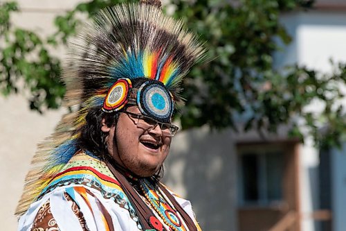 JESSE BOILY  / WINNIPEG FREE PRESS
Wayne Ruby Jr. dances at the 1JustCity socially distanced Pow Wow during the lunch hour at Agnes Street and St Matthews on Thursday. Guests were asked to enjoy their lunches and watch in stead of joining in like previous years due to social distancing measures. Thursday, Aug. 20, 2020.
Reporter: Standup