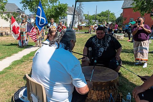 JESSE BOILY  / WINNIPEG FREE PRESS
1JustCity hosted a safe socially distanced Pow Wow during the lunch hour at Agnes Street and St Matthews on Thursday. Guests were asked to enjoy their lunches and watch in stead of joining in like previous years due to social distancing measures. Thursday, Aug. 20, 2020.
Reporter: Standup