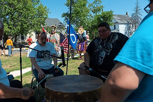 JESSE BOILY  / WINNIPEG FREE PRESS
1JustCity hosted a safe socially distanced Pow Wow during the lunch hour at Agnes Street and St Matthews on Thursday. Guests were asked to enjoy their lunches and watch in stead of joining in like previous years due to social distancing measures. Thursday, Aug. 20, 2020.
Reporter: Standup