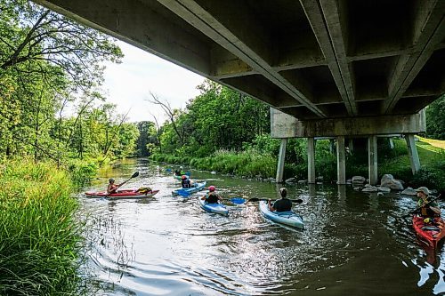 Daniel Crump / Winnipeg Free Press. Members of the Experience Manitoba outdoor group paddle their kayaks on the Seine river. Experience Manitoba is a group for women (over the age of 18) who want to experience new adventures in Manitoba, including cycling, kayaking and canoeing. August 20, 2020.