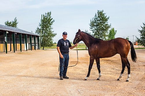 MIKAELA MACKENZIE / WINNIPEG FREE PRESS

Breeder Cam Ziprick poses for a photo with yearling Texas Mickey at the sale barns at the Assiniboia Downs in Winnipeg on Friday, Aug. 21, 2020. For George Williams story.
Winnipeg Free Press 2020.