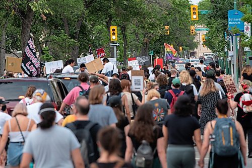 JESSE BOILY  / WINNIPEG FREE PRESS
Hundreds gathered to bring awareness to police violence and the death of Eishia Hudson outside the legislative building on Friday. The rally then marched down Broadway to the Winnipeg Police headquarters. Friday, Aug. 21, 2020.
Reporter: