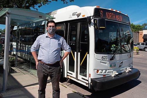 JESSE BOILY  / WINNIPEG FREE PRESS
Zach Fleisher, who started a petition asking city council to make wearing mask mandatory on transit, stops for a photo outside a Corydon bus stop on Monday. Monday, Aug. 24, 2020.
Reporter: Joyanne