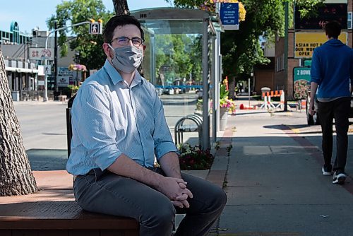 JESSE BOILY  / WINNIPEG FREE PRESS
Zach Fleisher, who started a petition asking city council to make wearing mask mandatory on transit, stops for a photo outside a Corydon bus stop on Monday. Monday, Aug. 24, 2020.
Reporter: Joyanne