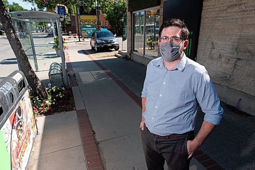 JESSE BOILY  / WINNIPEG FREE PRESS
Zach Fleisher, who started a petition asking city council to make wearing mask mandatory on transit, stops for a photo outside a Corydon bus stop on Monday. Monday, Aug. 24, 2020.
Reporter: Joyanne