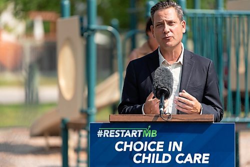 JESSE BOILY  / WINNIPEG FREE PRESS
Loren Remillard, president and CEO of the Winnipeg Chambers of Commerce speaks after Minister Stefanson announced the Manitoba government is investing more than $22 million to improve and create child care spaces on Wednesday. Wednesday, Aug. 26, 2020.
Reporter:
