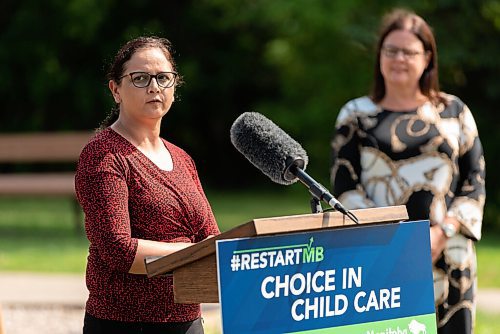 JESSE BOILY  / WINNIPEG FREE PRESS
Rupinder Singh, who runs a home based child care centre, speaks after Minister Stefanson announced the Manitoba government is investing more than $22 million to improve and create child care spaces on Wednesday. Wednesday, Aug. 26, 2020.
Reporter:
