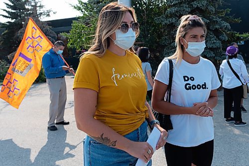 JESSE BOILY  / WINNIPEG FREE PRESS
WHO speak to a reporter at the Peter Nygard rally outside of Nygards Notre Dame property on Wednesday. Wednesday, Aug. 26, 2020.
Reporter: Malak