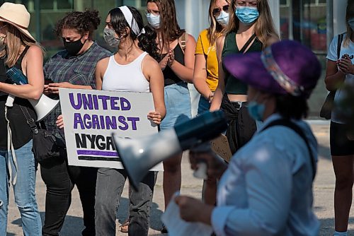 JESSE BOILY  / WINNIPEG FREE PRESS
People gathered to bring awareness to what they say is Peter Nygards legacy of sexual abuse outside of Nygards Notre Dame property on Wednesday. Wednesday, Aug. 26, 2020.
Reporter: Malak