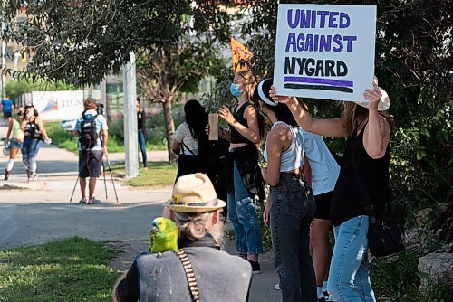 JESSE BOILY  / WINNIPEG FREE PRESS
People gathered to bring awareness to what they say is Peter Nygards legacy of sexual abuse outside of Nygards Notre Dame property on Wednesday. Wednesday, Aug. 26, 2020.
Reporter: Malak