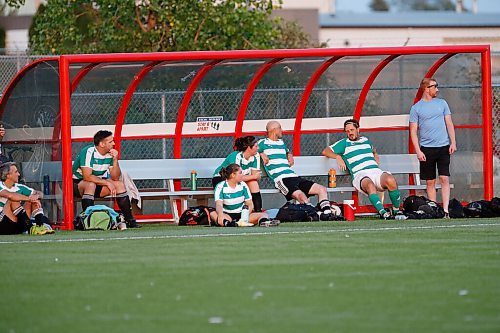 JOHN WOODS / WINNIPEG FREE PRESS
Players neglect the back-to-play rules by sitting closer than 2m during a game at Ralph Cantafio Soccer Complex in Winnipeg Wednesday, August 26, 2020. 

Reporter: Allen