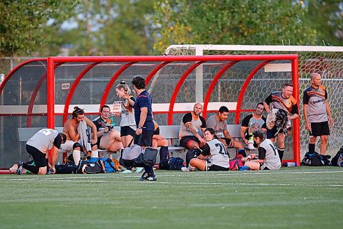 JOHN WOODS / WINNIPEG FREE PRESS
A referee looks back as players neglect the back-to-play rules by sitting closer than 2m after a game at Ralph Cantafio Soccer Complex in Winnipeg Wednesday, August 26, 2020. 

Reporter: Allen