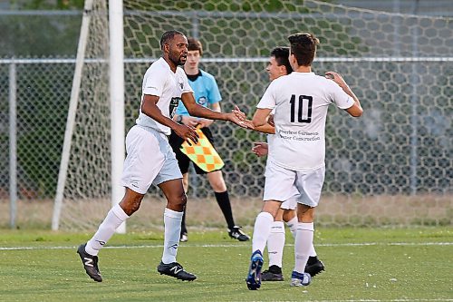 JOHN WOODS / WINNIPEG FREE PRESS
Players neglect the back-to-play rules when celebrating a goal during a game at Ralph Cantafio Soccer Complex in Winnipeg Wednesday, August 26, 2020. 

Reporter: Allen